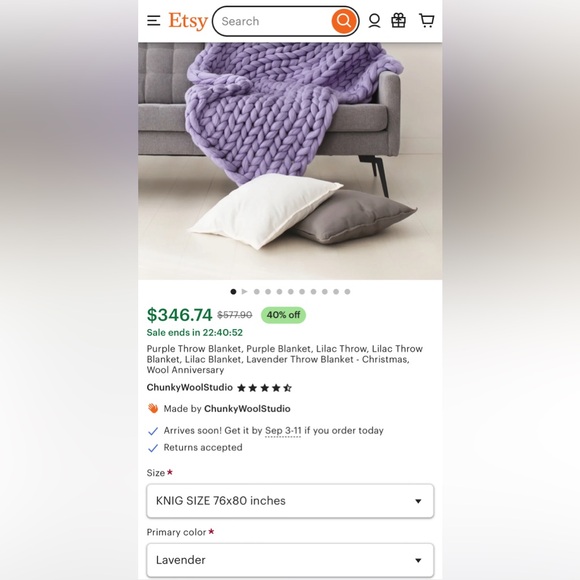 Handmade chunky knit blanket, giant knit blanket, chunky Merino wool blanket - Picture 7 of 7